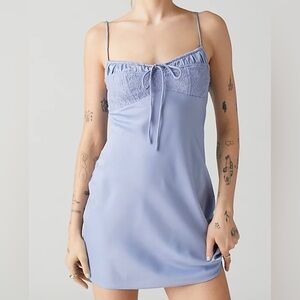 Urban Outfitters PERRIE LACE-INSET SLIP DRESS in Blue/Purple, Silk and Lace M